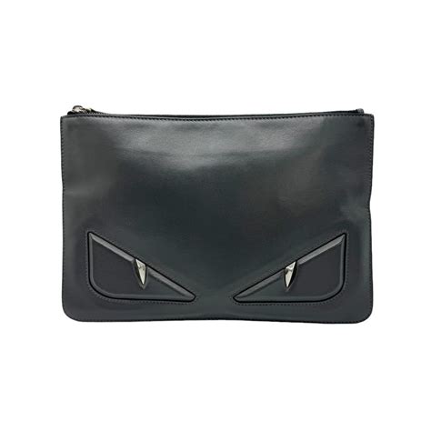 Fendi Clutch Bag Bag Bugs Monster 7N0078 Grey Leather 